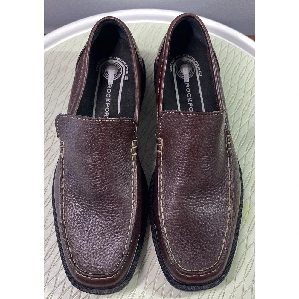Rockport Men's Dark brown Leather Loafers Slip-On Dress Shoes Sz. 8M‎ EUC